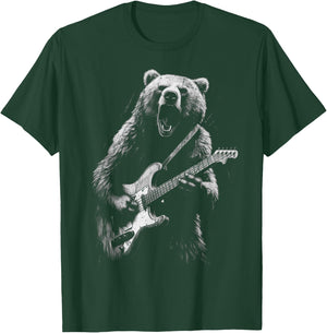 Rock Bear Playing Guitar - Funny Guitar Bear Music T-Shirt - T-Shirt | Forest