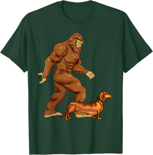 Funny Bigfoot Walking Brown Dachshund Sasquatch Dog Men Women Girls Kids T-Shirt - T-Shirt | Forest
