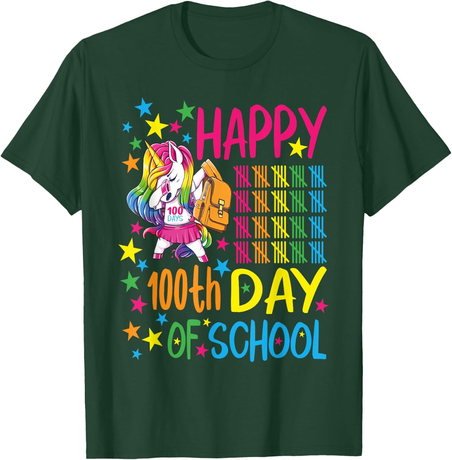Happy 100th Day Of School Unicorn T-Shirt - T-Shirt | Forest