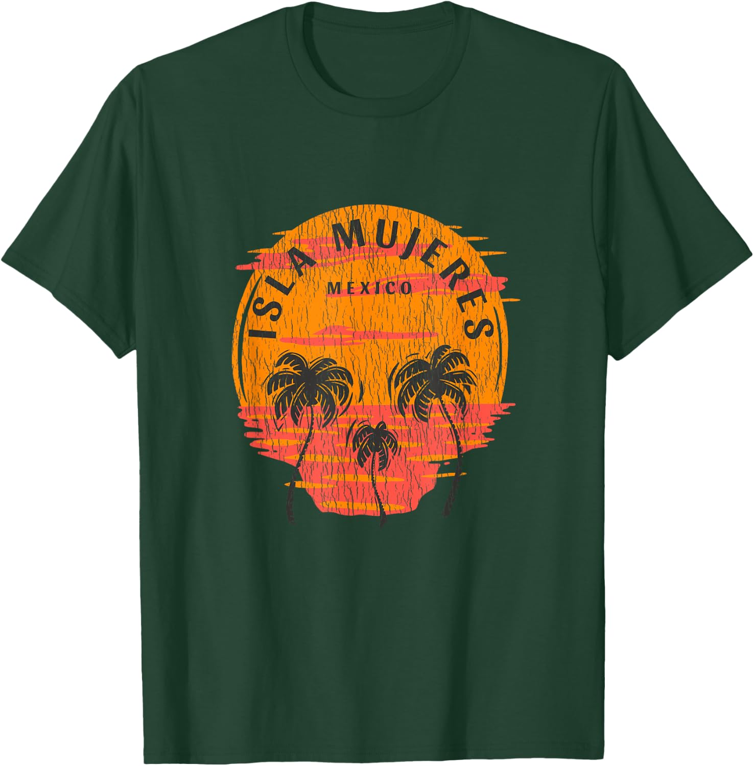 Retro Isla Mujeres Mexico Palm Trees Sunset Skull Beach T-Shirt - T-Shirt | Forest