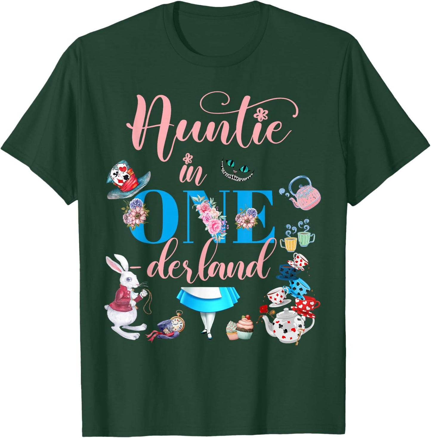 Alice in ONEderland Family Auntie Of The Birthday Girl T-Shirt - T-Shirt | Forest