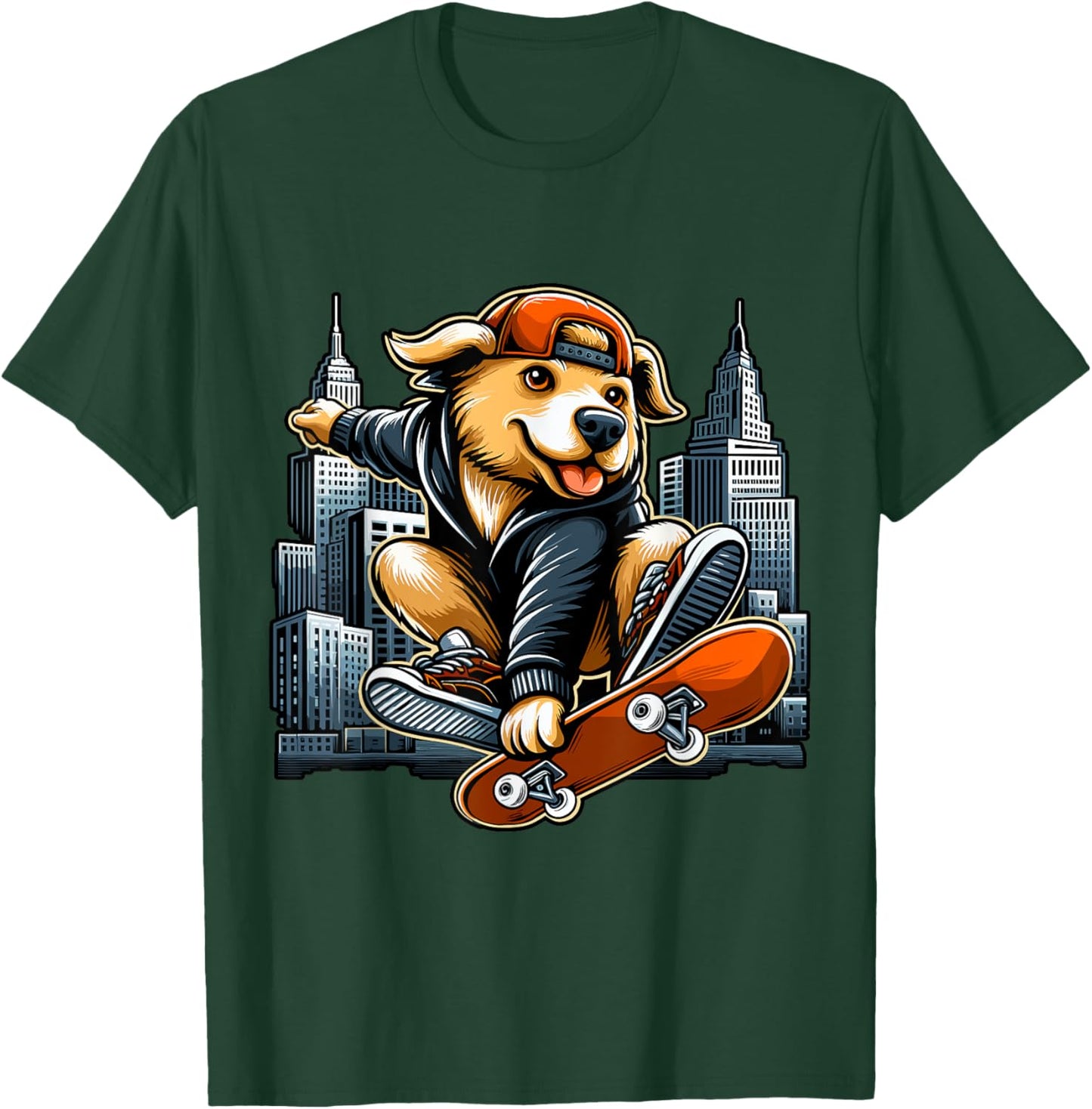 Skateboarding Dog Cool Skater Pup Women Kids T-Shirt - T-Shirt | Forest