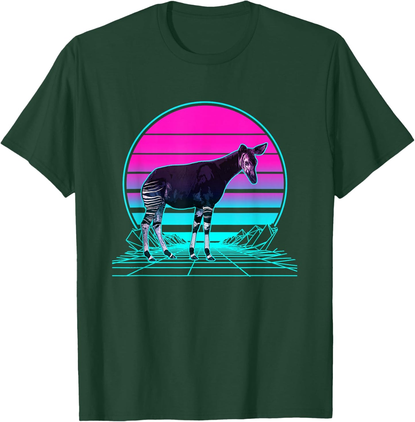 Vintage Retro Sunset Okapi T-Shirt - T-Shirt | Forest