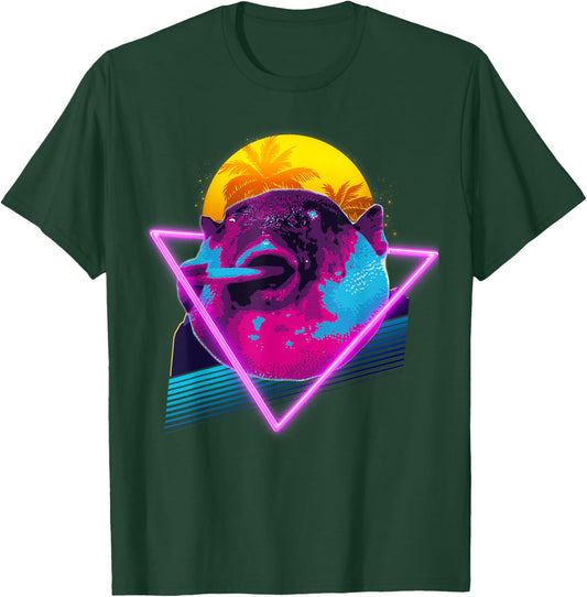 Pufferfish Eating a Carrot Meme Blowfish Retro Vaporwave T-Shirt - T-Shirt | Forest