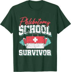 Vintage Phlebotomy School Survivor Quote - Graduation Gift T-Shirt - T-Shirt | Forest