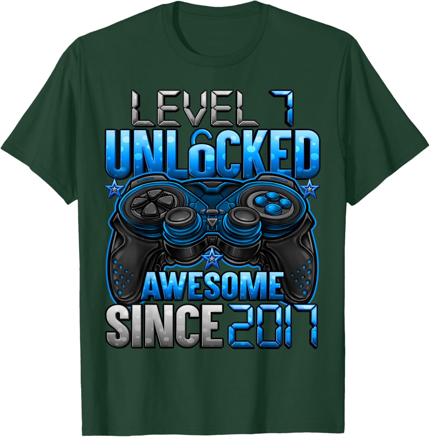 Level 7 Unlocked Awesome Since 2017 7th Birthday Gaming T-Shirt - T-Shirt | Forest