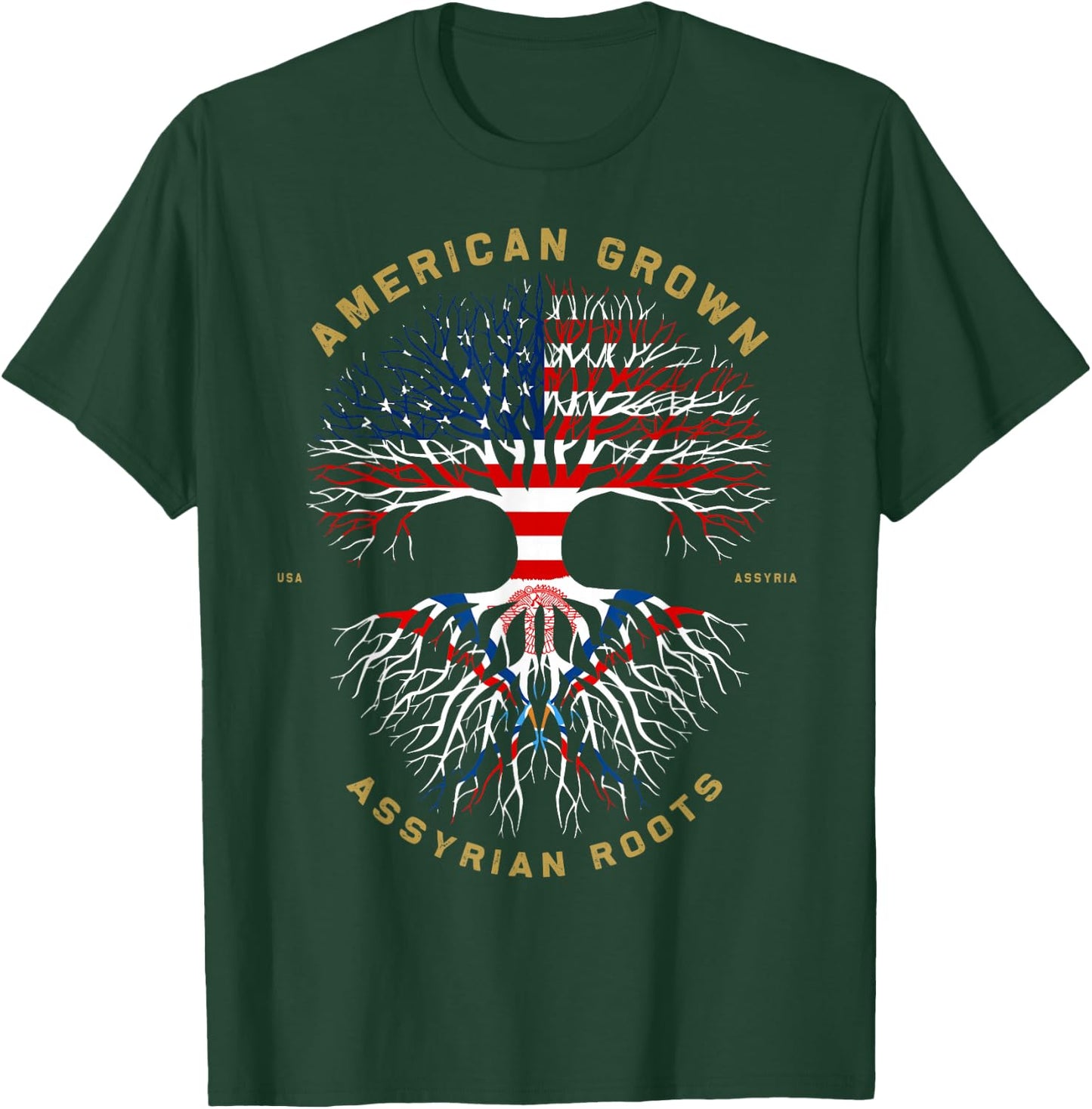 American Grown With Assyrian Roots Tree USA Flag Gifts Idea T-Shirt - T-Shirt | Forest