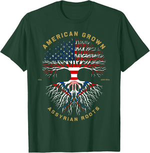 American Grown With Assyrian Roots Tree USA Flag Gifts Idea T-Shirt - T-Shirt | Forest