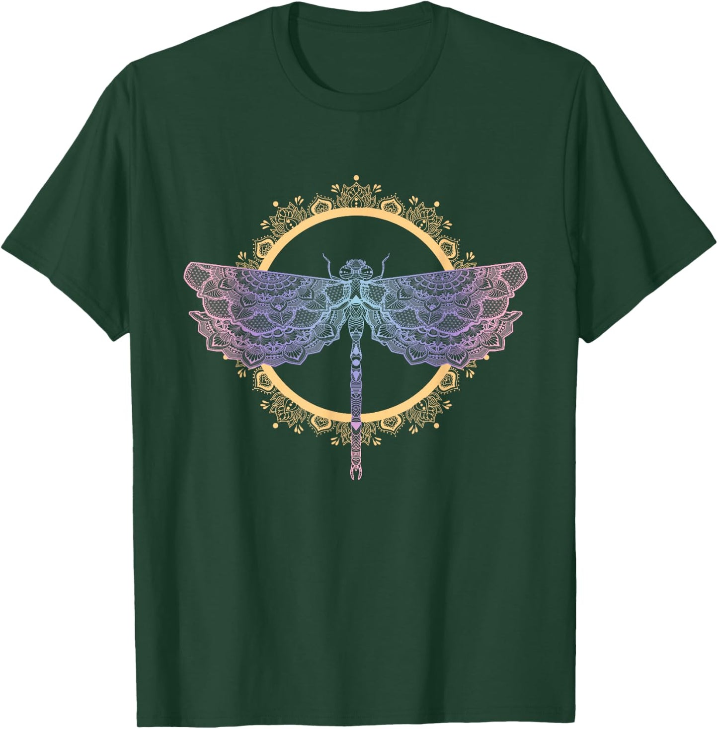 Meditation Mandala Dragonfly Esoteric Yoga Design T-Shirt - T-Shirt | Forest