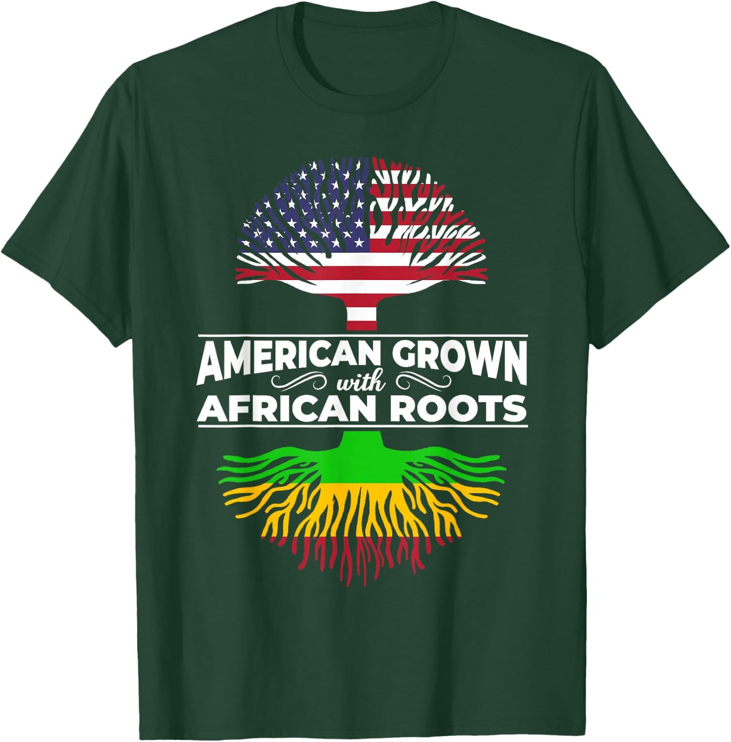 American Grown African Roots USA Flag Black History Month T-Shirt - T-Shirt | Forest