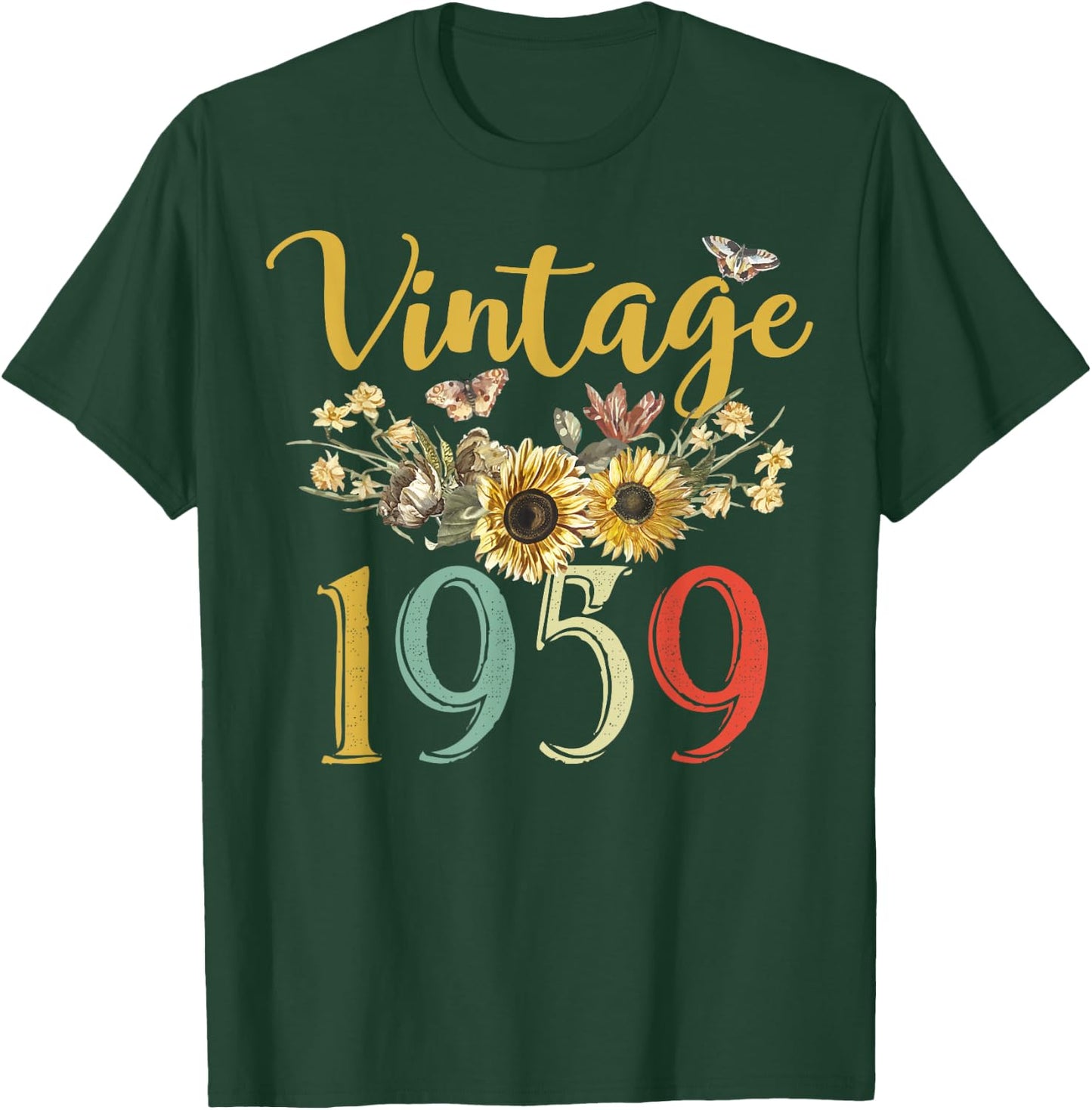 Vintage 1959 Sunflower 66th Birthday Awesome Since 1959 T-Shirt - T-Shirt | Forest