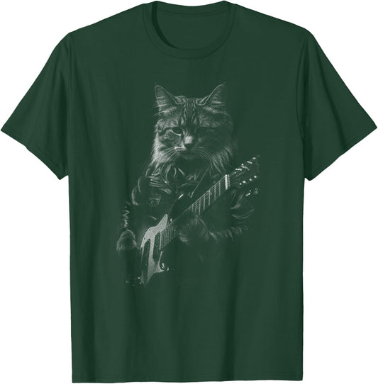 Rock Cat Playing Guitar woman Funny Guitar Cat T-Shirt - T-Shirt | Forest