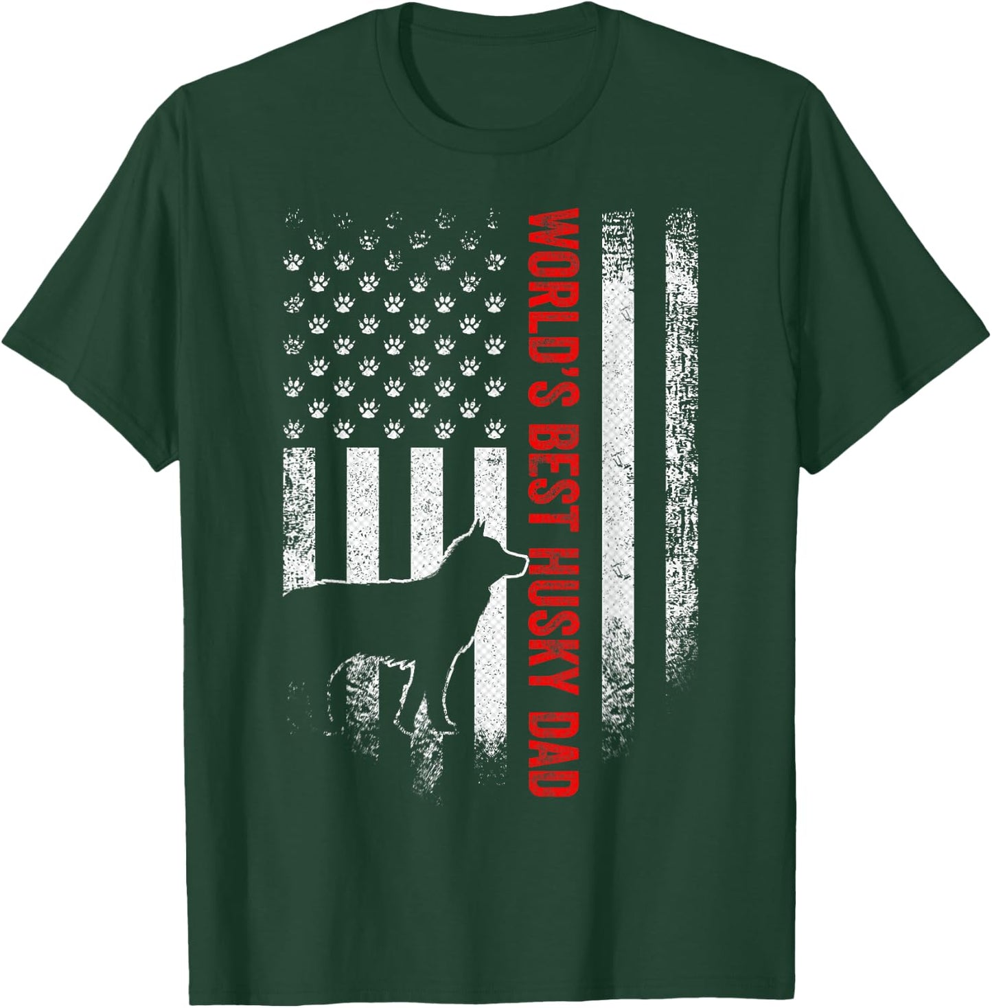 Vintage American Flag World's Best Siberian Husky Dad Funny Men T-Shirt - T-Shirt | Forest