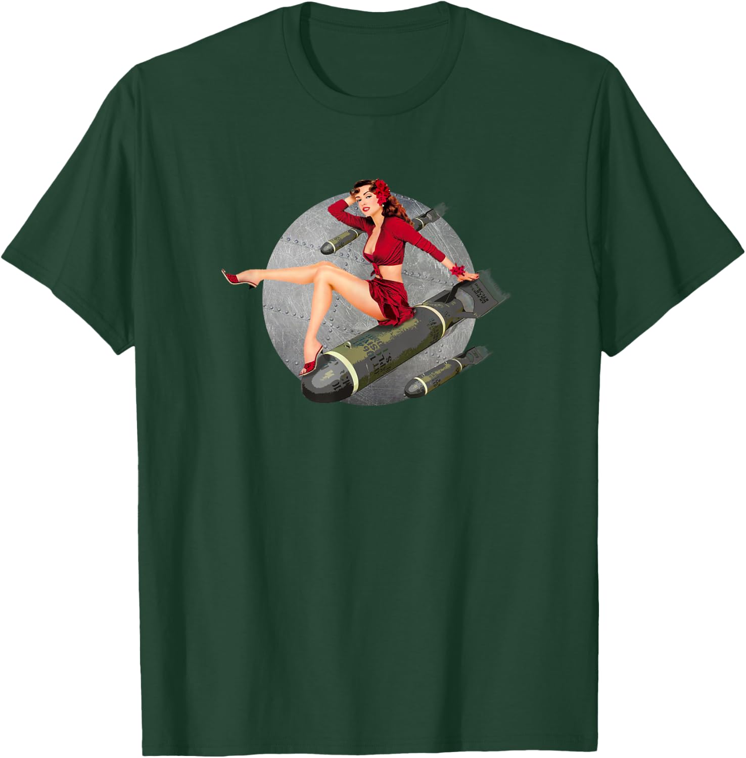 WW2 Retro Pin Up Girl Bombs Away T-Shirt - T-Shirt | Forest