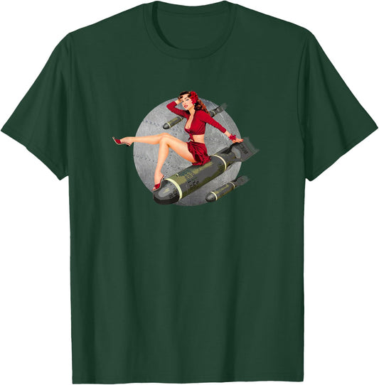 WW2 Retro Pin Up Girl Bombs Away T-Shirt - T-Shirt | Forest