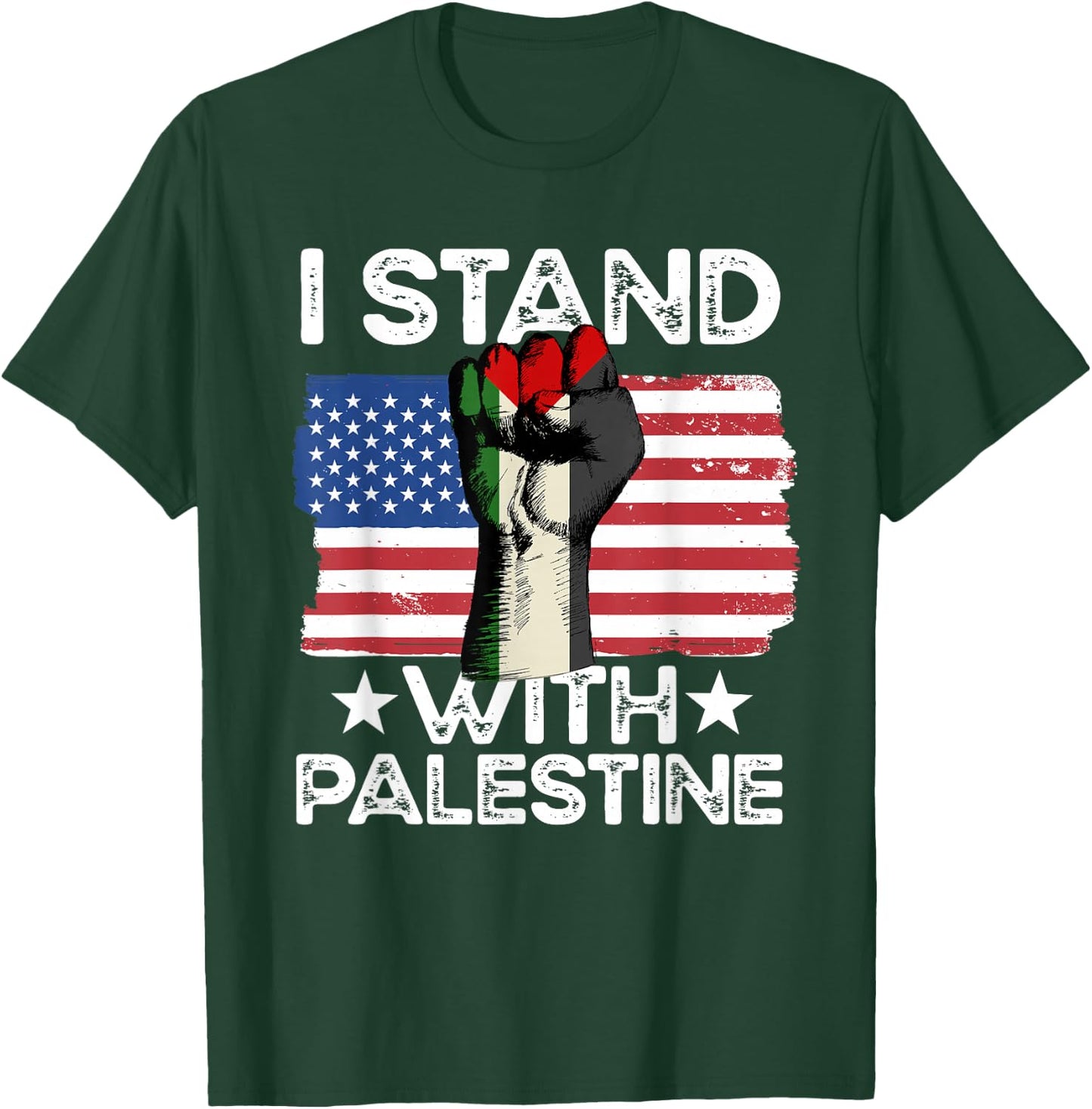 Free Palestine - American Flag and Palestine Flag T-Shirt - T-Shirt | Forest