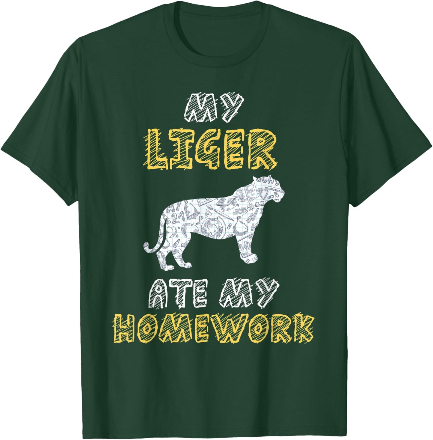 My Liger Ate My Homework Tigon Animal Kid Back To School T-Shirt - T-Shirt | Forest