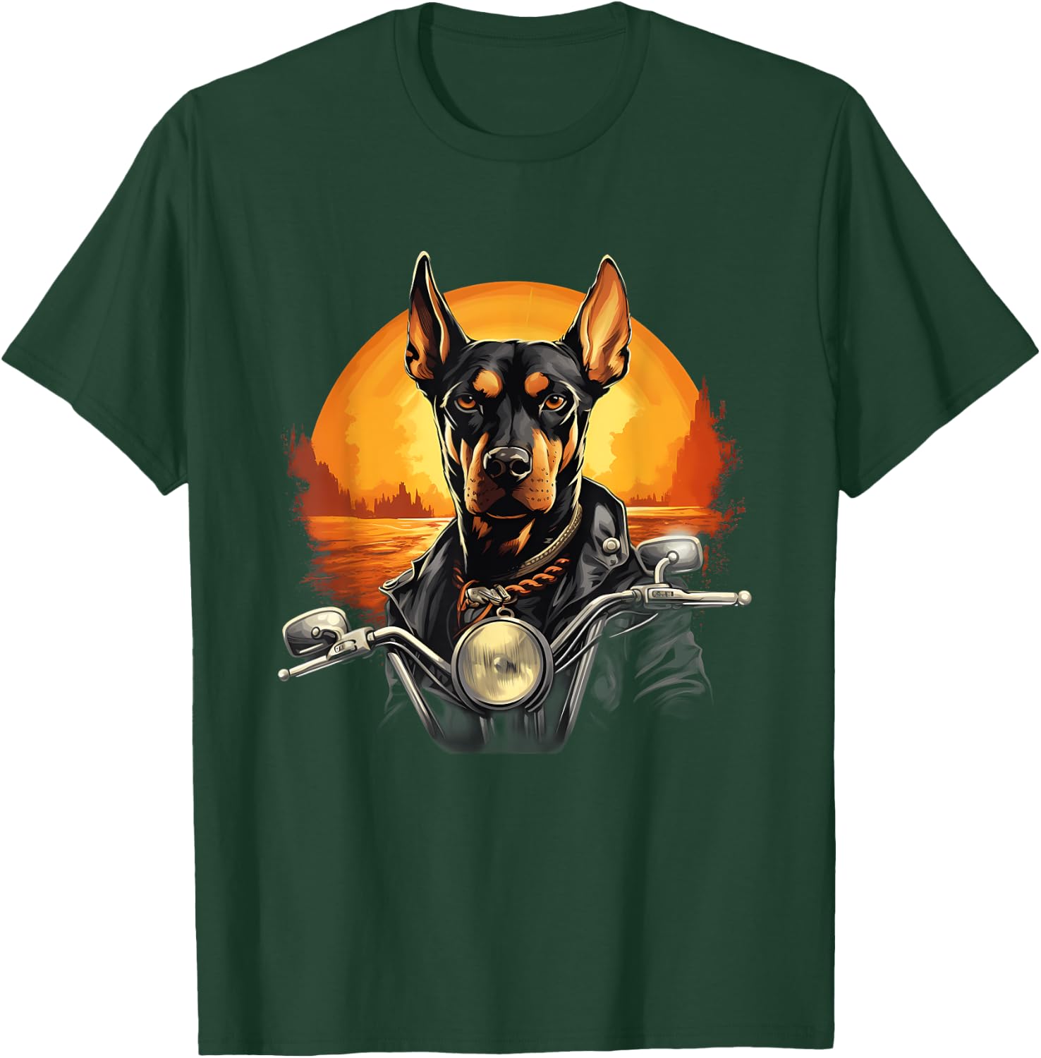 Biker Doberman Pinscher Dog Riding Motorcycle T-Shirt - T-Shirt | Forest