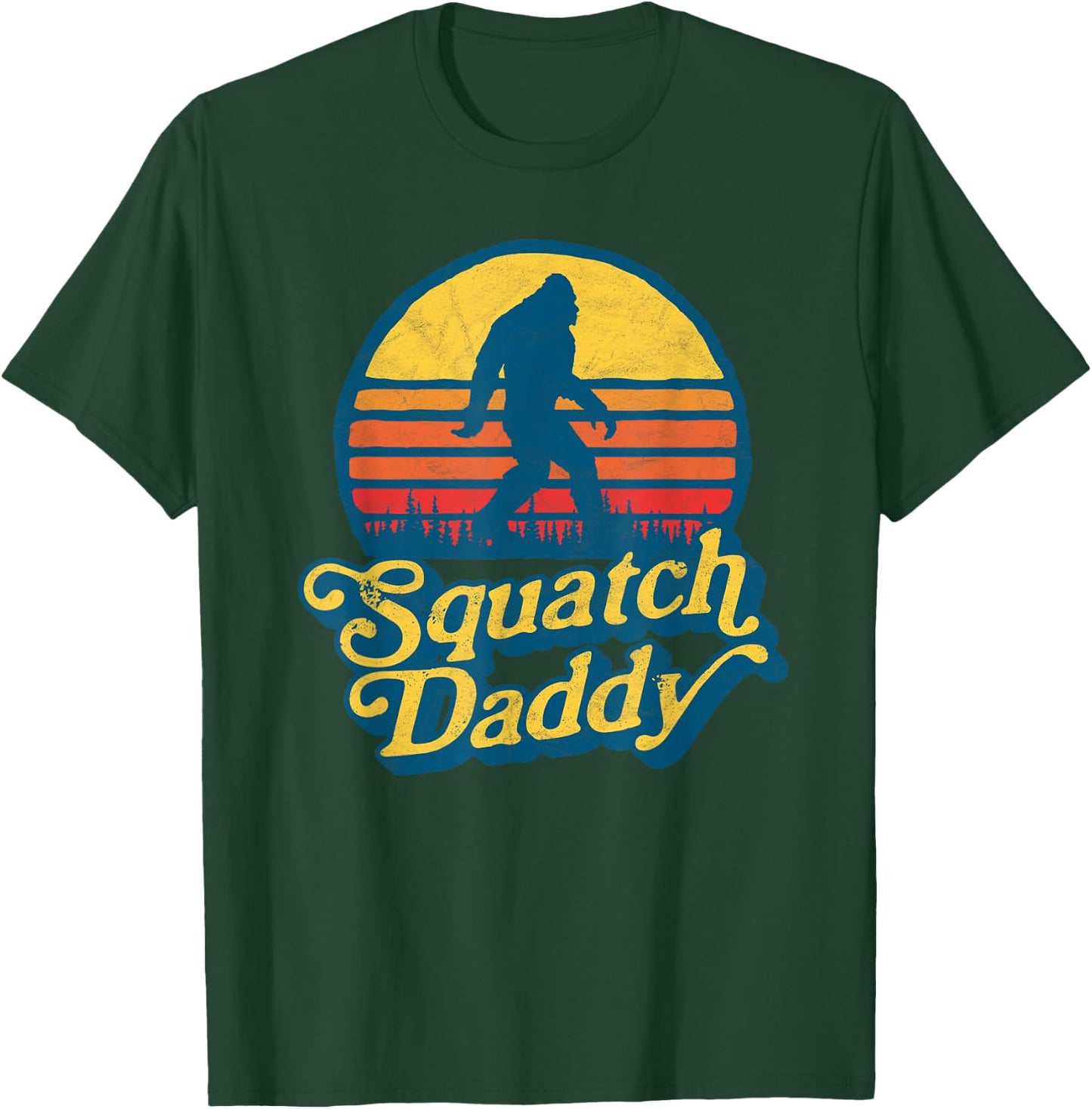 Squatch Daddy Vintage Sun Bigfoot & Funny Sasquatch Retro T-Shirt - T-Shirt | Forest