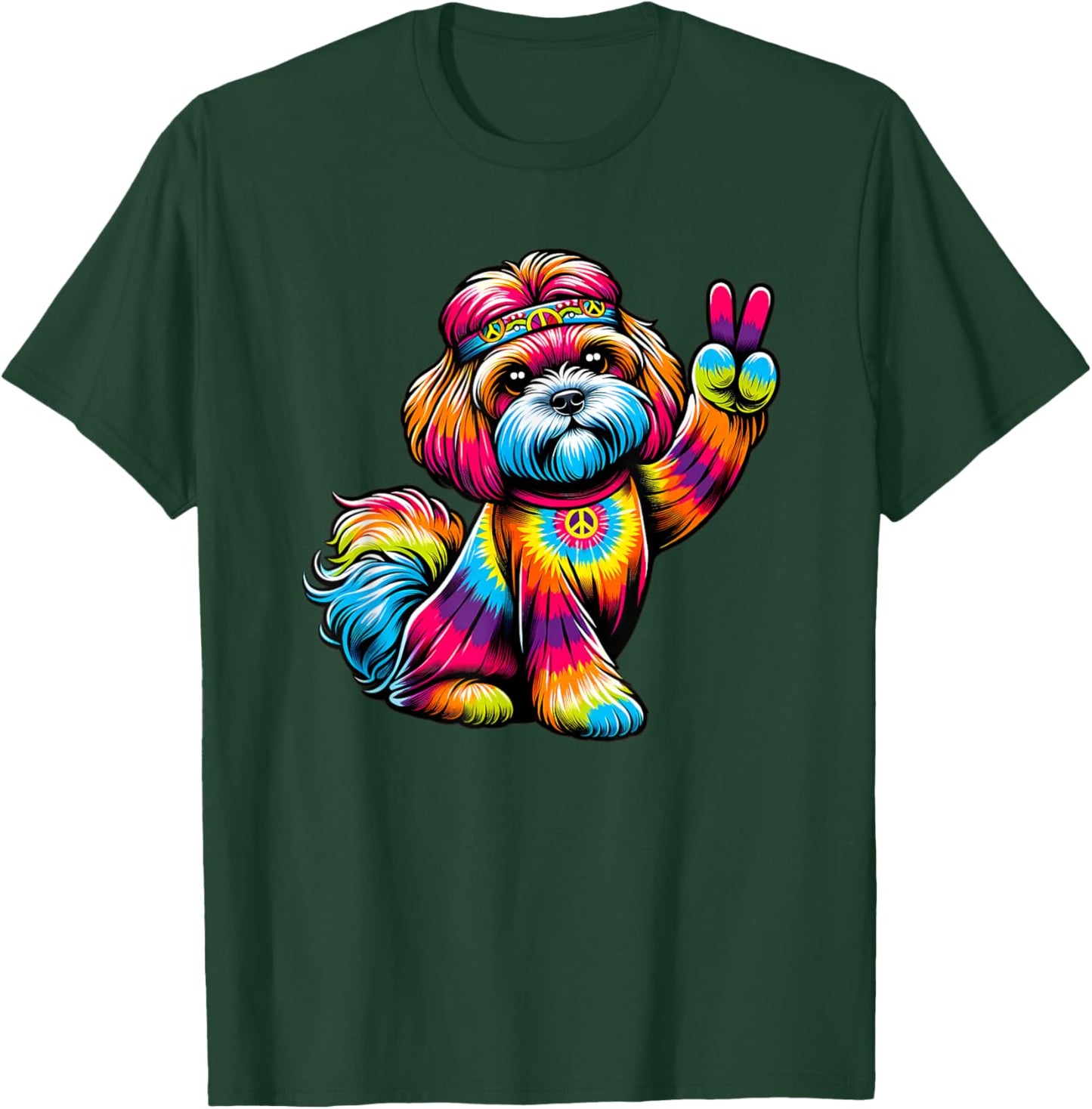 Peace Sign Tie Dye Peekapoo dog Women Kids T-Shirt - T-Shirt | Forest