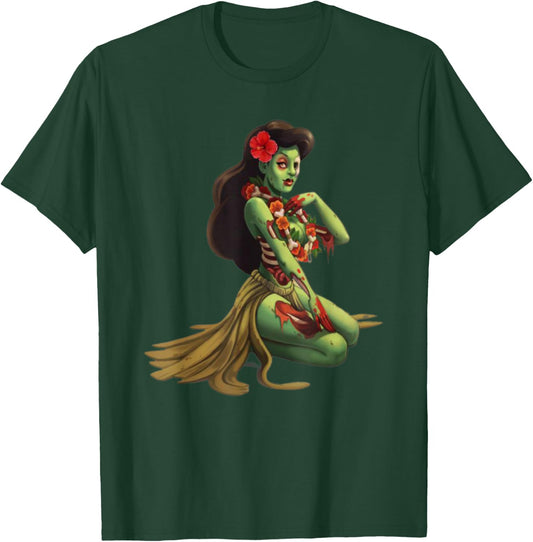 Hawaii Pin Up Girl Zombie Halloween T-Shirt - T-Shirt | Forest