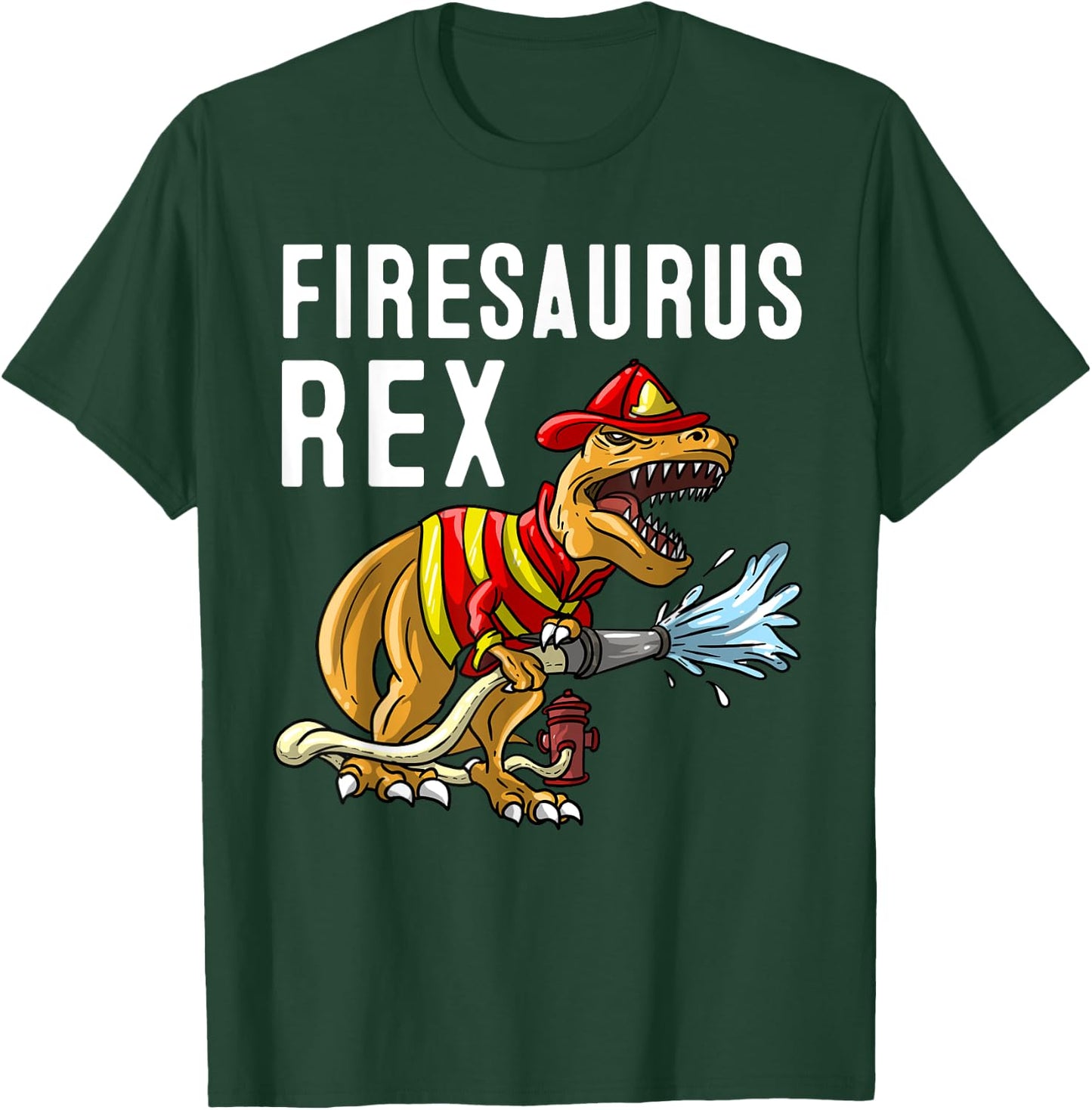 Funny Firemen Firefighter Gift Dino Boys Cool Firesaurus Rex T-Shirt - T-Shirt | Forest