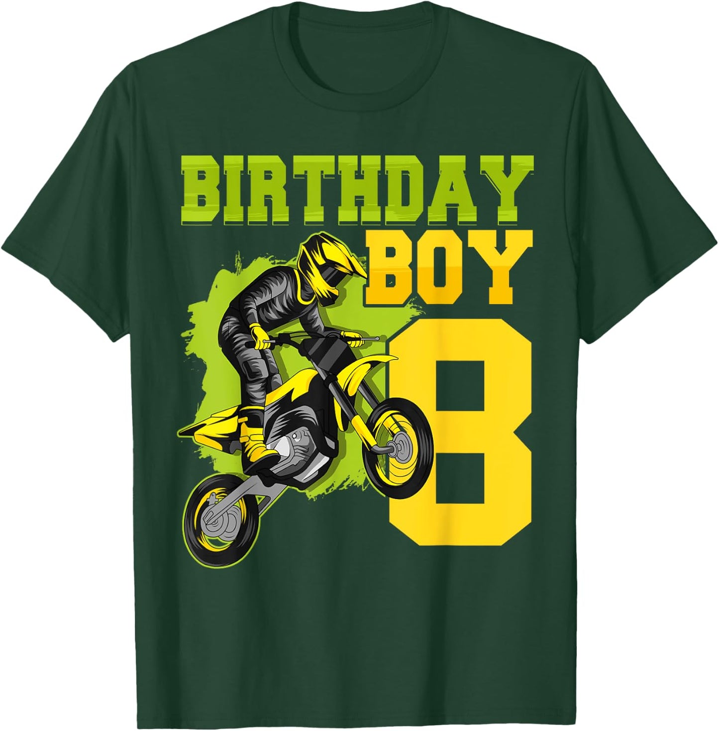 Motocross MX 8th Gift 8 Year Old Dirt Bike Birthday Party T-Shirt - T-Shirt | Forest
