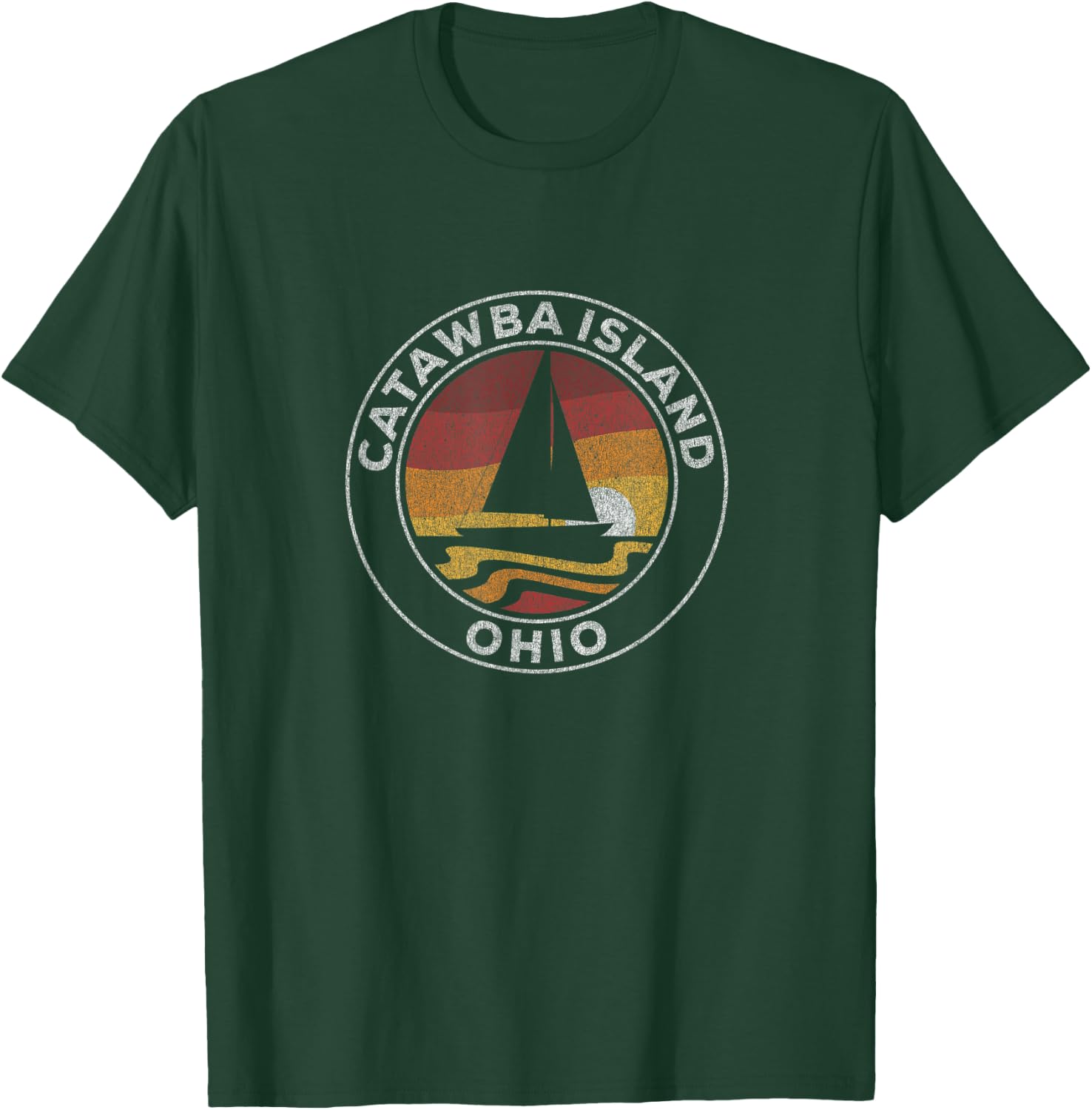Catawba Island Ohio Vintage Sailboat 70s Retro Sunset T-Shirt - T-Shirt | Forest