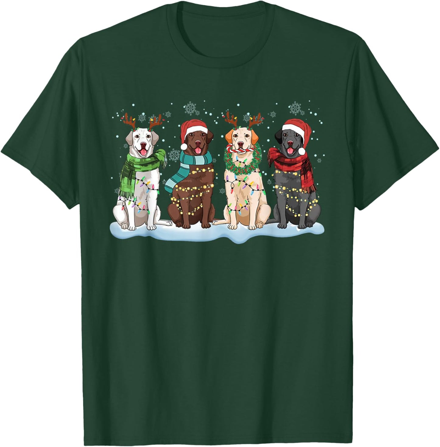 Santa Hat Labrador Retriever Reindeer Tree Light Christmas T-Shirt - T-Shirt | Forest