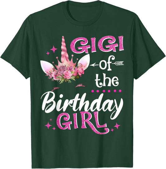 Gigi Of The Birthday Girl Unicorn Flower Grandma T-Shirt - T-Shirt | Forest
