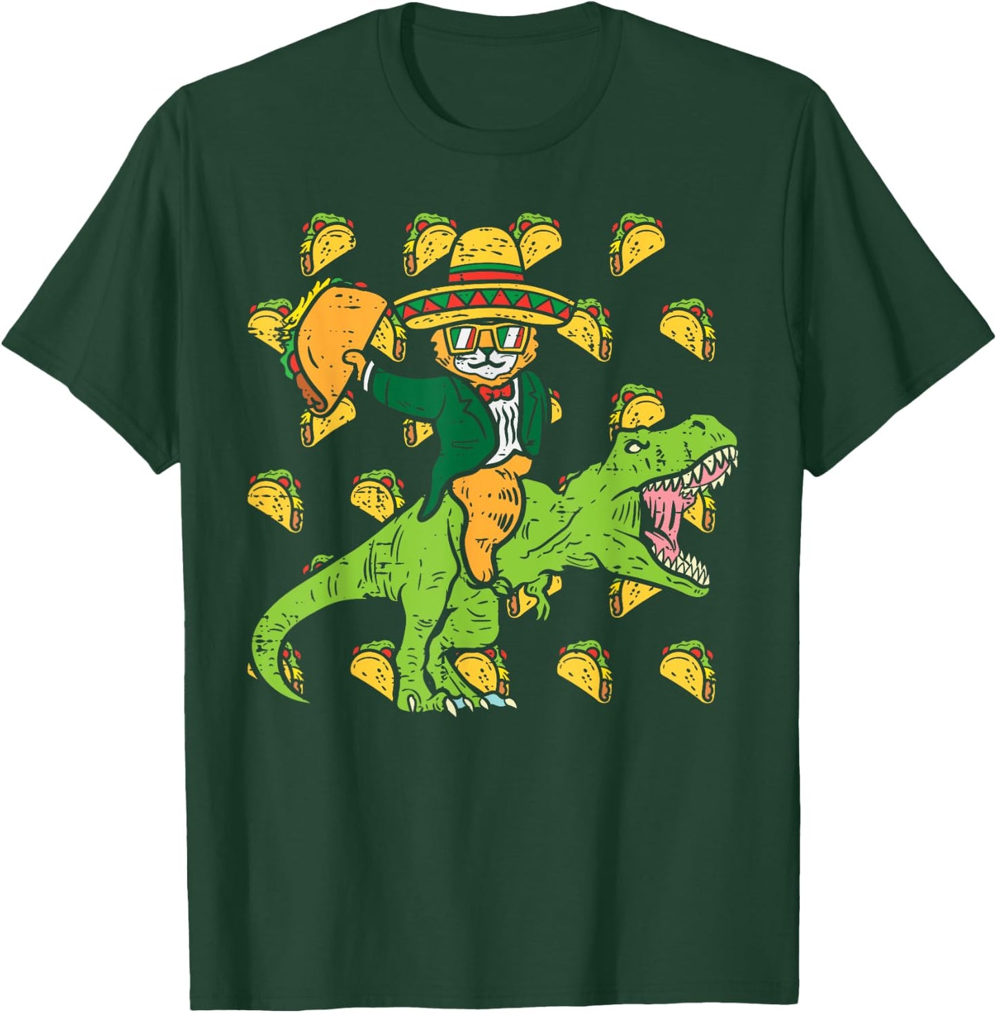 Mexican Cat Trex Tacos Funny Cinco De Mayo Fiesta Dinosaur Women Girls Kids T-Shirt - T-Shirt | Forest