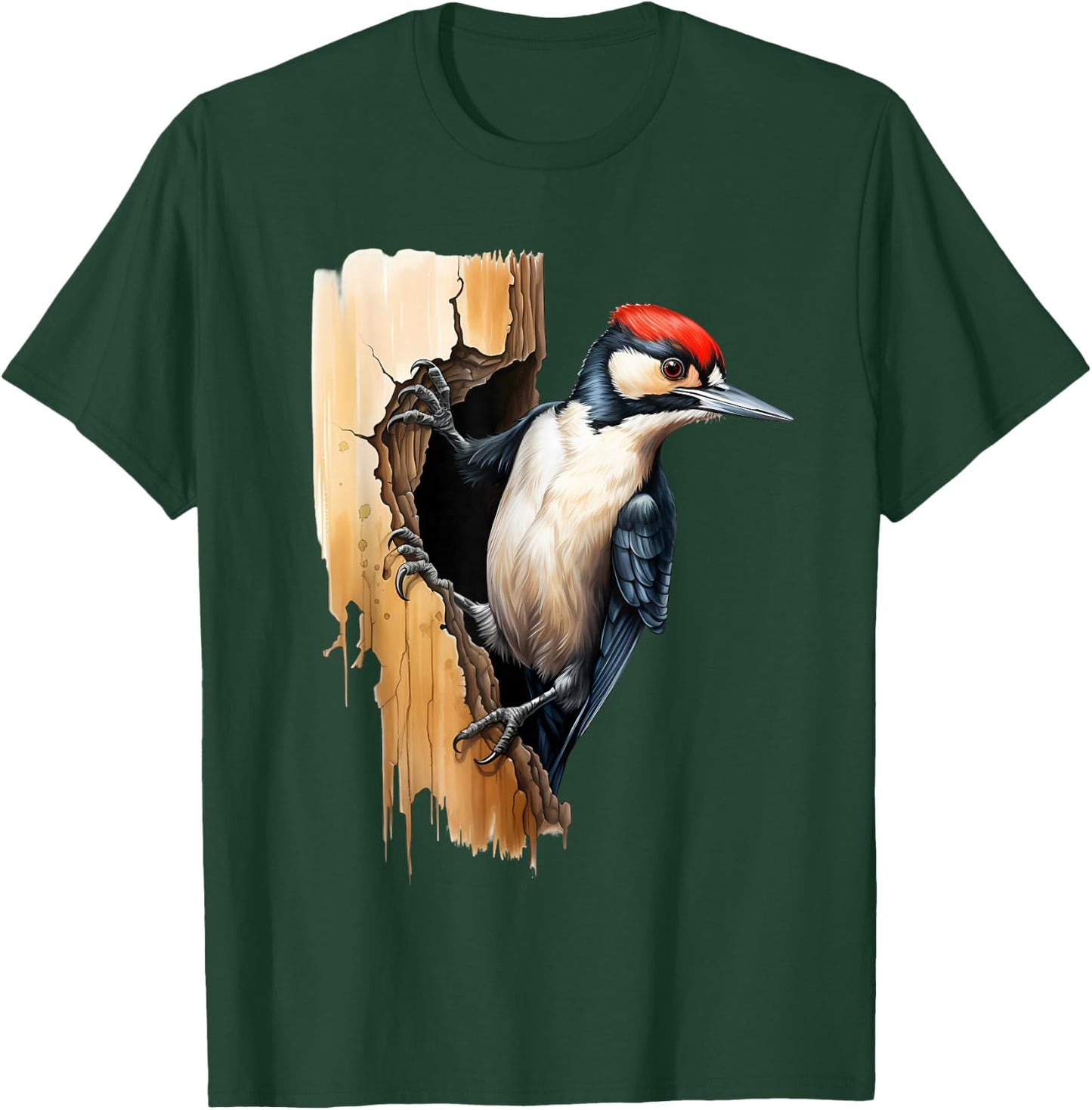 Woodpecker Wall Drawing Nature Wildlife Motif Animal Print T-Shirt - T-Shirt | Forest