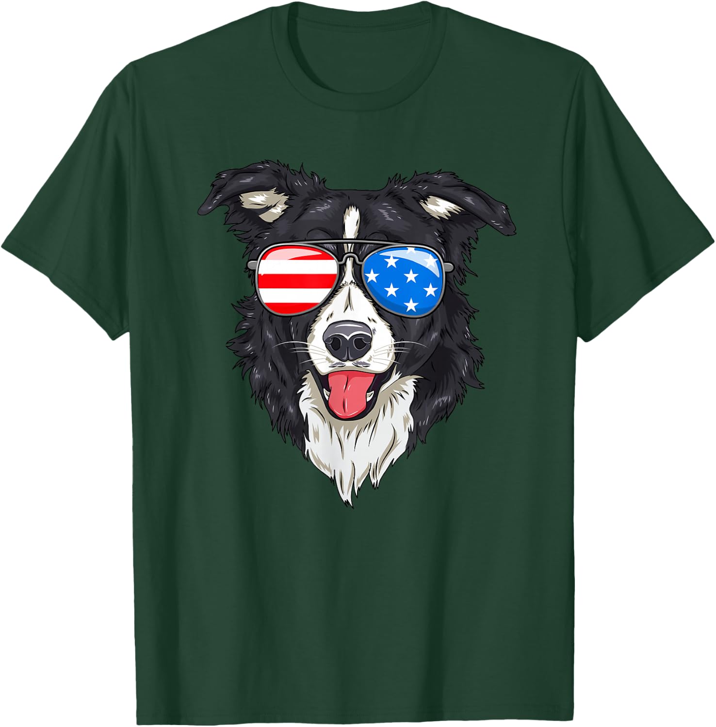 Border Collie Lover Patriotic Dog 4th of July American Gift T-Shirt - T-Shirt | Forest
