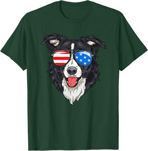 Border Collie Lover Patriotic Dog 4th of July American Gift T-Shirt - T-Shirt | Forest