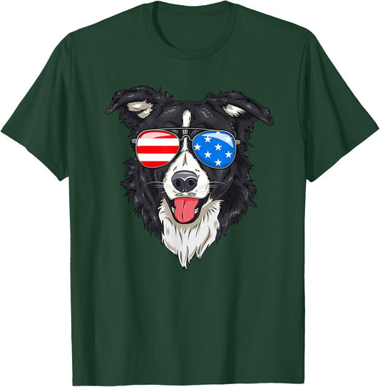 Border Collie Lover Patriotic Dog 4th of July American Gift T-Shirt - T-Shirt | Forest