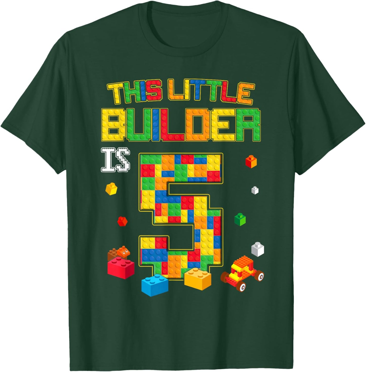 Building Blocks 5 Years Old Birthday Boy T-Shirt - T-Shirt | Forest