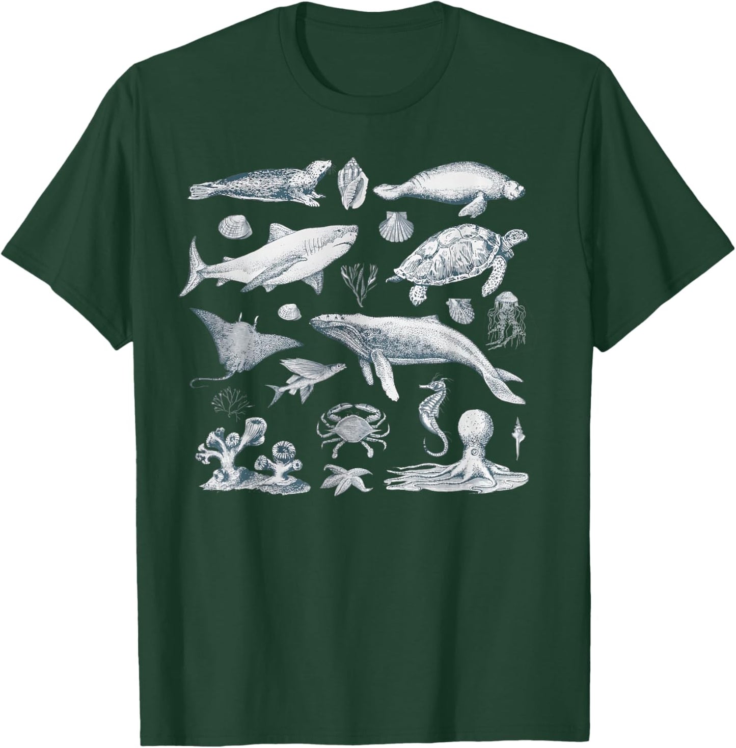 Vintage 90s Tattoo Sea Animal Retro Ocean Nature Men Women T-Shirt - T-Shirt | Forest