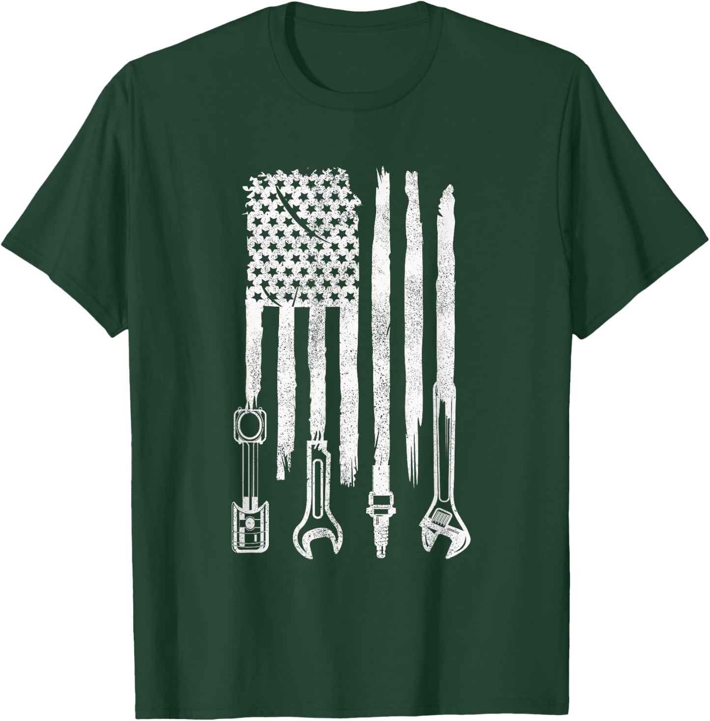 American Flag Mechanic Tools Car Fixing Essentials Mechanic Men T-Shirt - T-Shirt | Forest