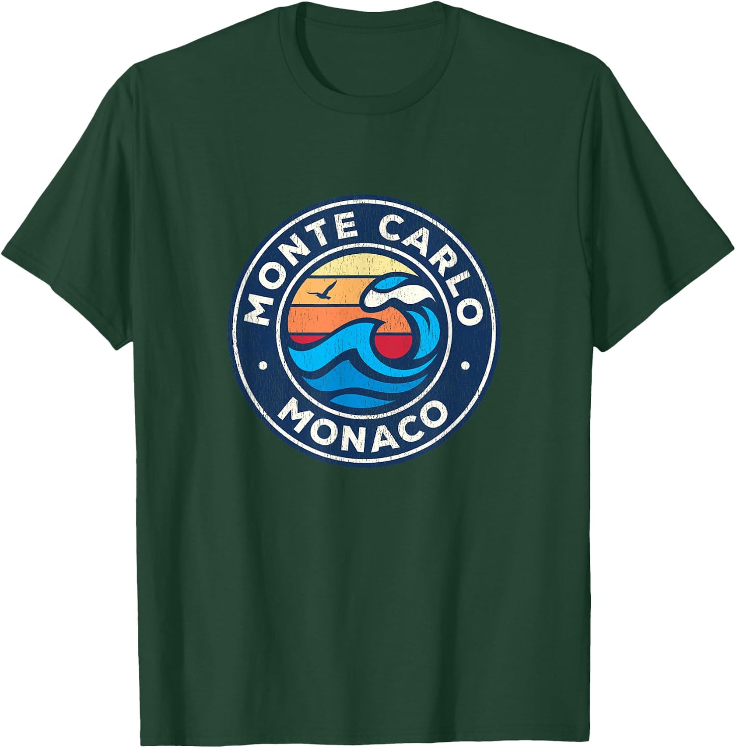 Monte Carlo Monaco Vintage Nautical Waves Design T-Shirt - T-Shirt | Forest