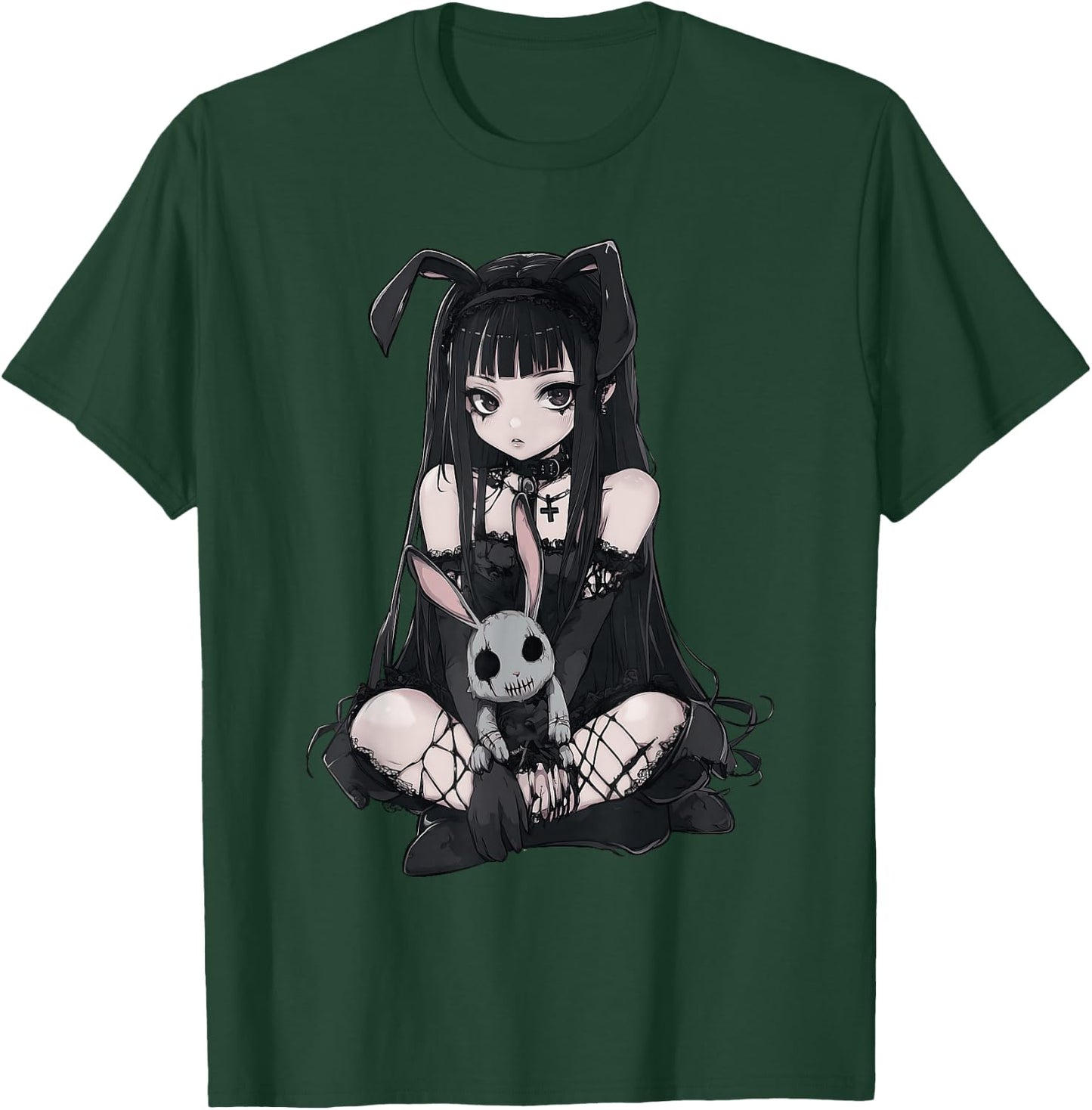 E-Girl Cute Anime Girl Goth Bunny Grunge Gothic Outfit T-Shirt - T-Shirt | Forest