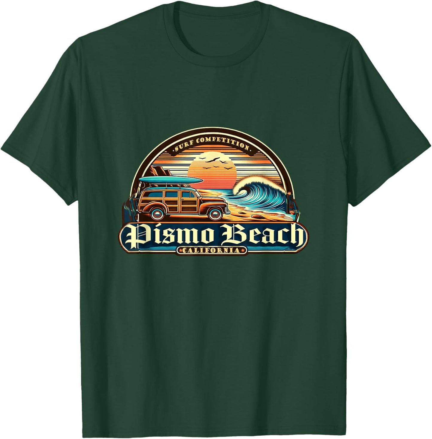 Pismo Beach, California Retro Vintage Beach and Surf T-Shirt - T-Shirt | Forest