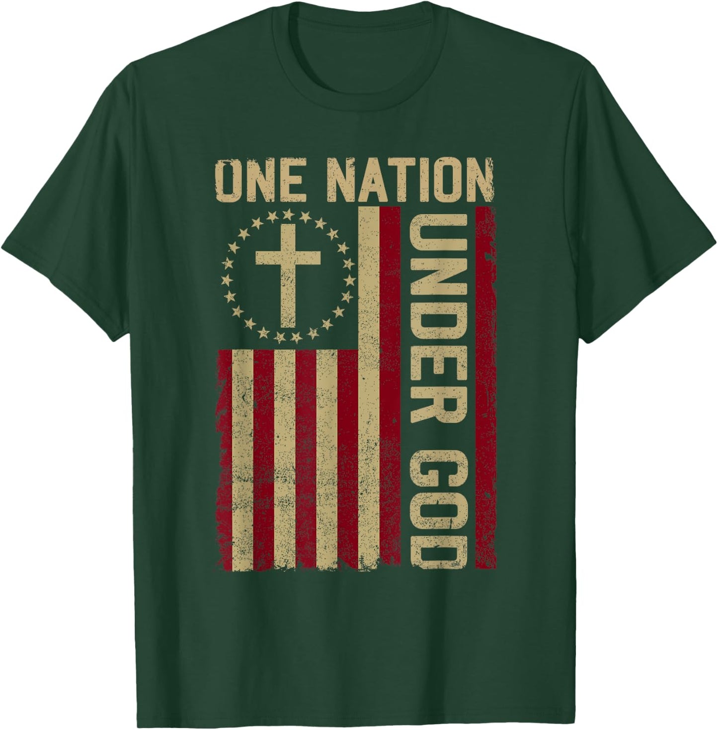 ONE NATION UNDER GOD - Christian USA Vintage American Flag Women Kids Men T-Shirt - T-Shirt | Forest