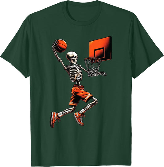Skeleton Basketball Player Dunking Hoop Halloween Vintage T-Shirt - T-Shirt | Forest