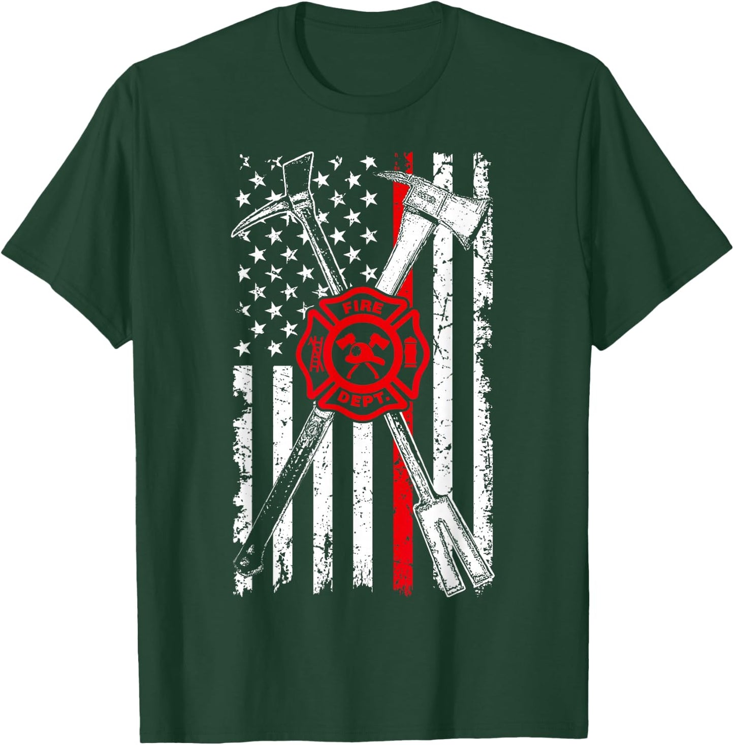 Patriotic Design Axe Halligan Thin Line Red Firefighter T-Shirt - T-Shirt | Forest