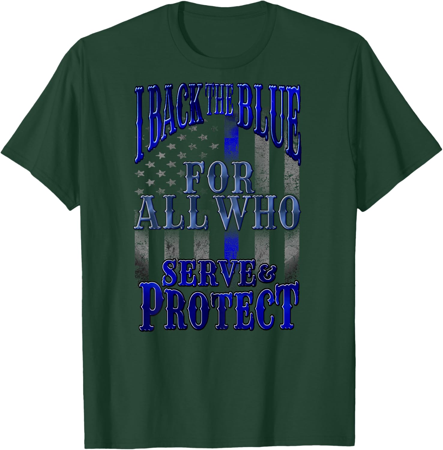 Back the Blue Flag Police Back Print T-Shirt - T-Shirt | Forest