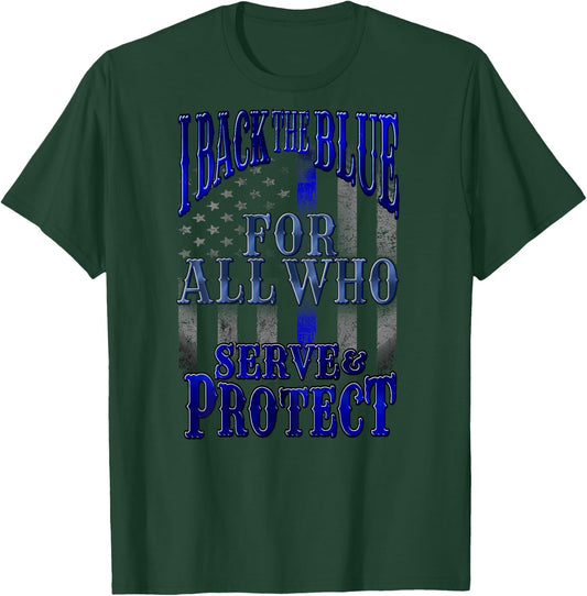 Back the Blue Flag Police Back Print T-Shirt - T-Shirt | Forest