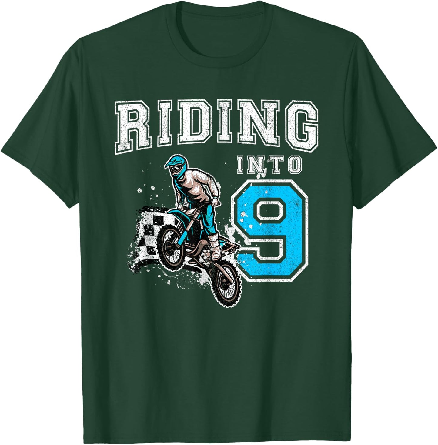 Riding Into 9 Years Old 9th Birthday Boy Dirt Bike Party T-Shirt - T-Shirt | Forest