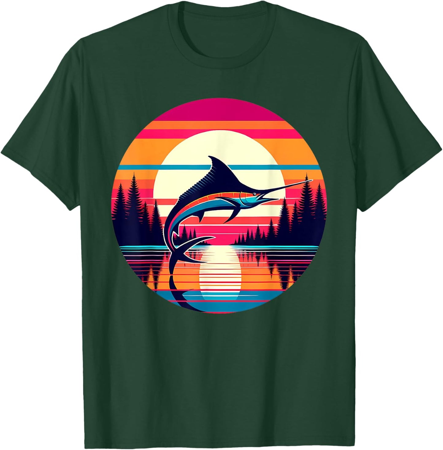 Marlin Fishing Sunset Retro Style Vintage 80s 70s Birthday T-Shirt - T-Shirt | Forest