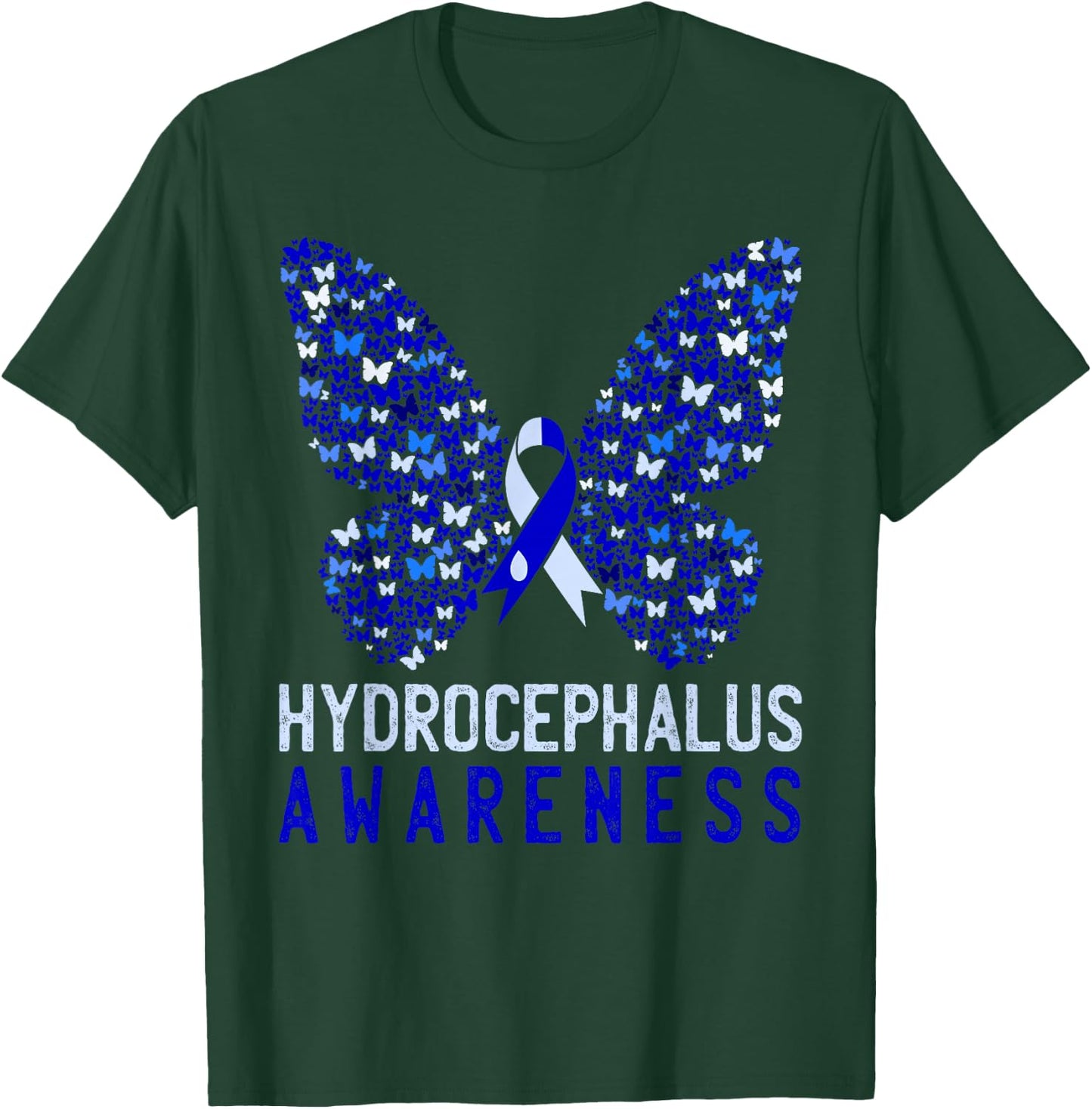 Butterfly Hydrocephalus Awareness Month Blue Ribbon Support T-Shirt - T-Shirt | Forest