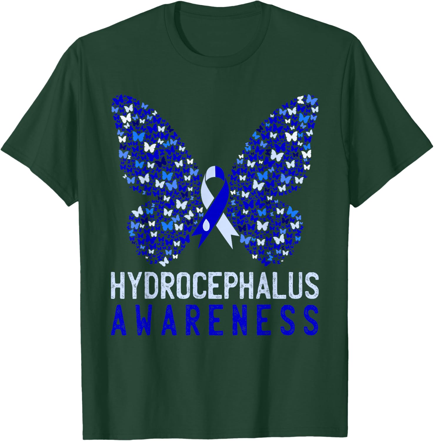 Butterfly Hydrocephalus Awareness Month Blue Ribbon Support T-Shirt - T-Shirt | Forest